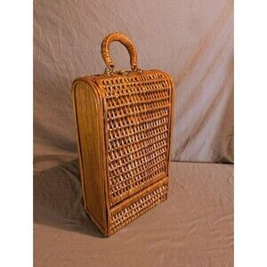 Vintage Wicker Wine Bottle Wine Holder Carrier Vintage Picnic Basket